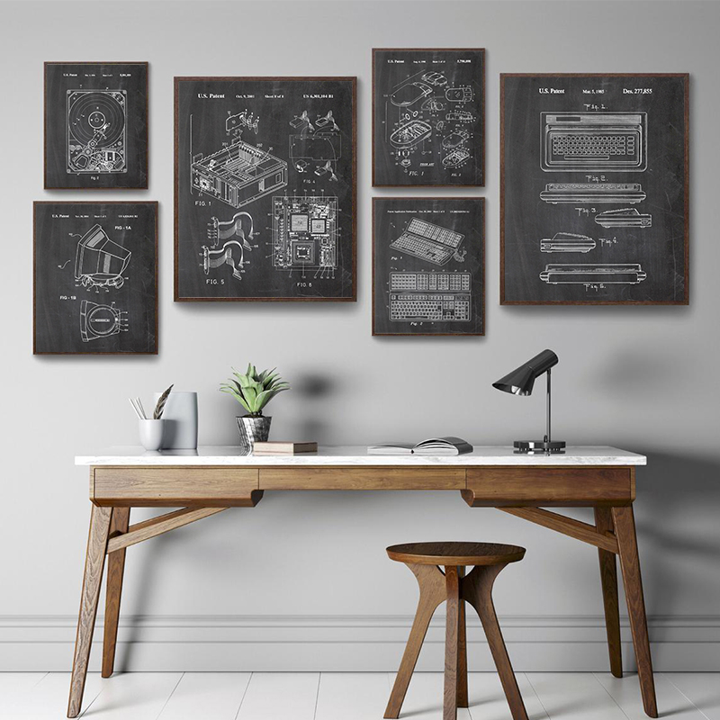 Office Tech Decor - 6Pcs Vintage Computer Patent Wall Art