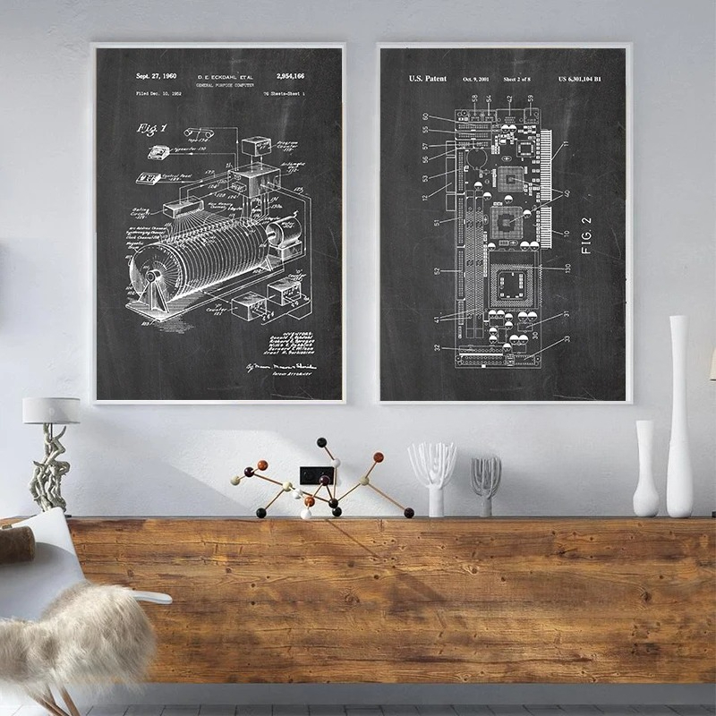 6Pcs Vintage Computer Patent W - огляд і ціна Office Tech Decor