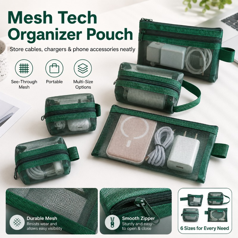 6PCS Mesh Tech Organizer Pouch - огляд і ціна Office Tech Backpack