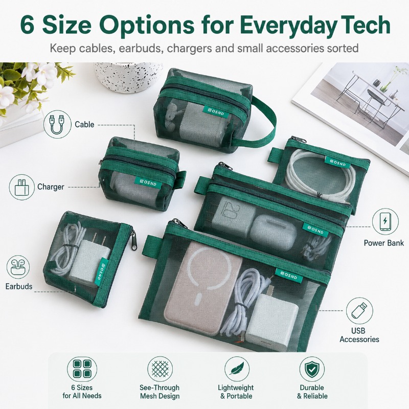 6PCS Mesh Tech Organizer Pouch - огляд і ціна Office Tech Backpack