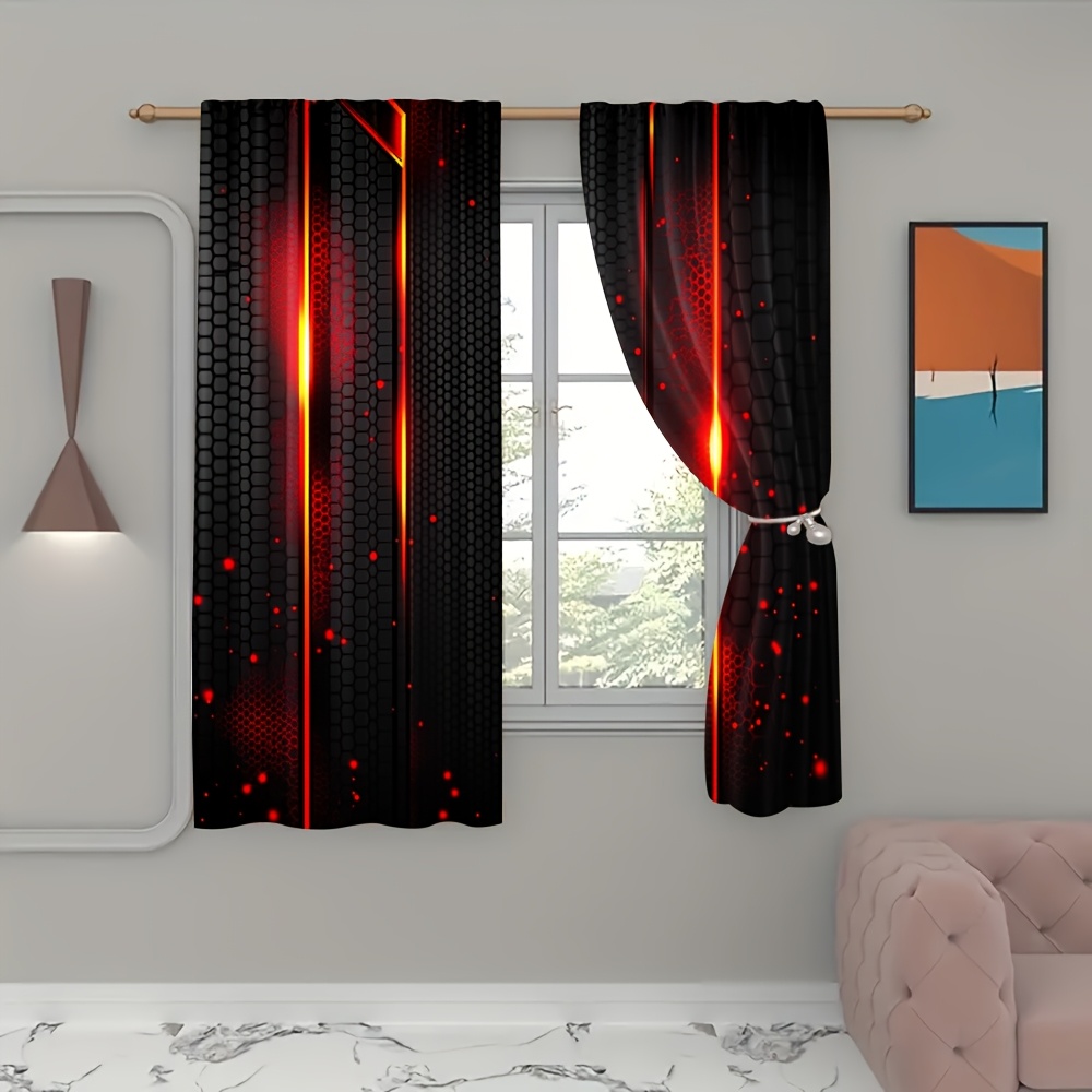 2pcs Lava Curtains Black Red C - огляд і ціна Office Tech Decor
