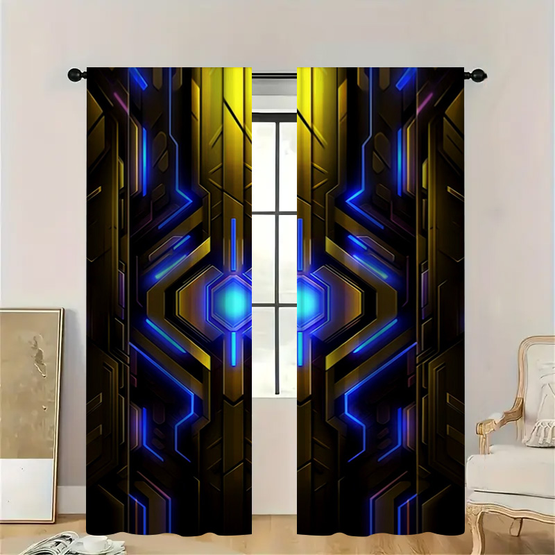2pcs Geometric Tech Curtains w - огляд і ціна Office Tech Decor