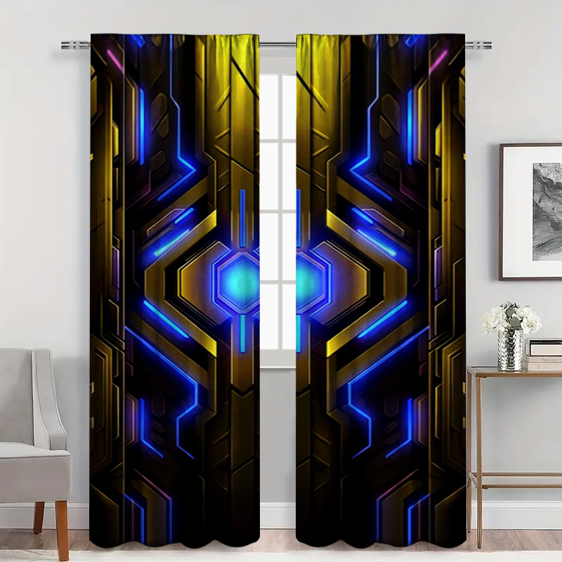 2pcs Geometric Tech Curtains w - огляд і ціна Office Tech Decor