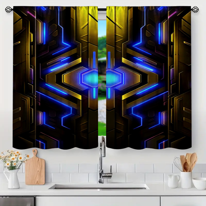 2pcs Geometric Tech Curtains w - огляд і ціна Office Tech Decor